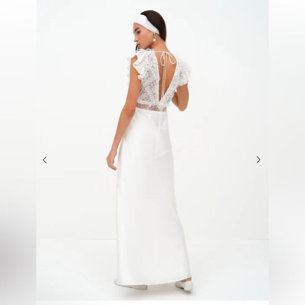 For Love And Lemons Carmen maxi dress white rosette dot print slip bridal NWT L - Picture 4 of 15